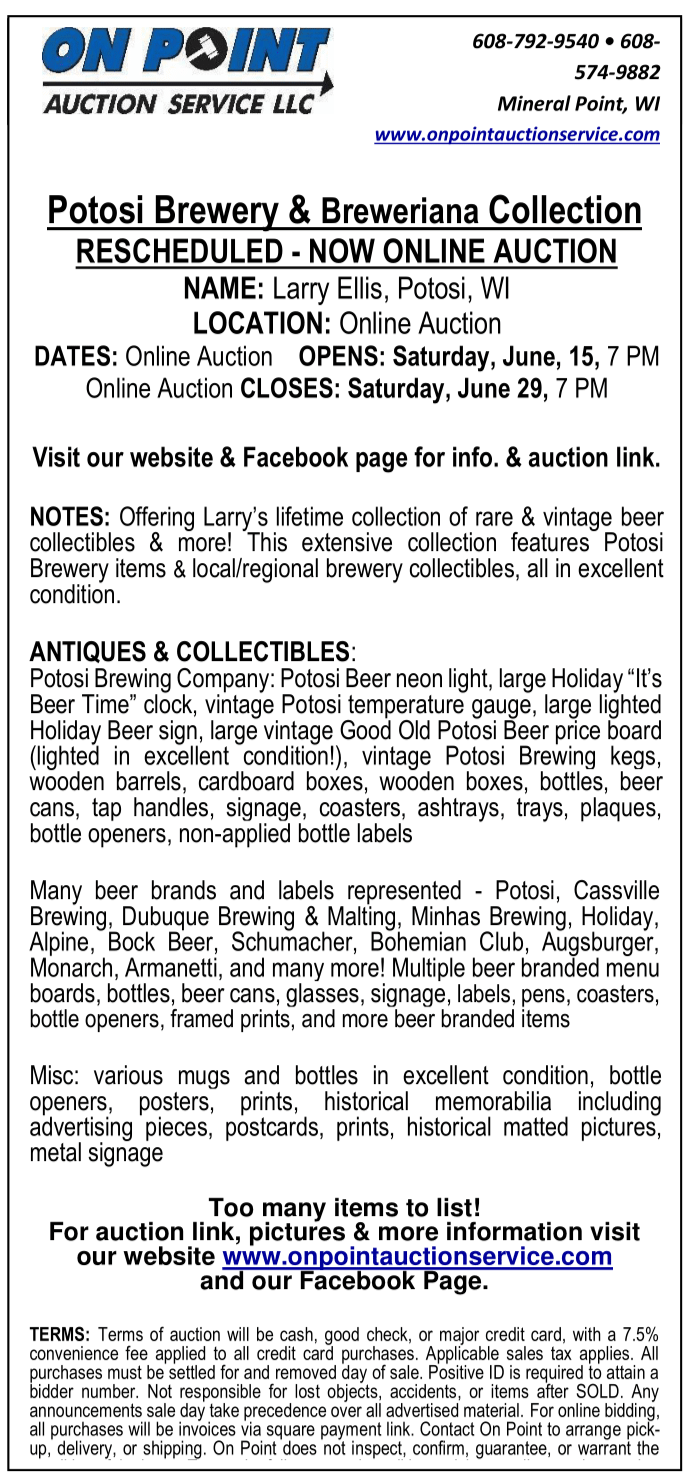 Larry Ellis Potosi Brewery Collection & More Sale Bill